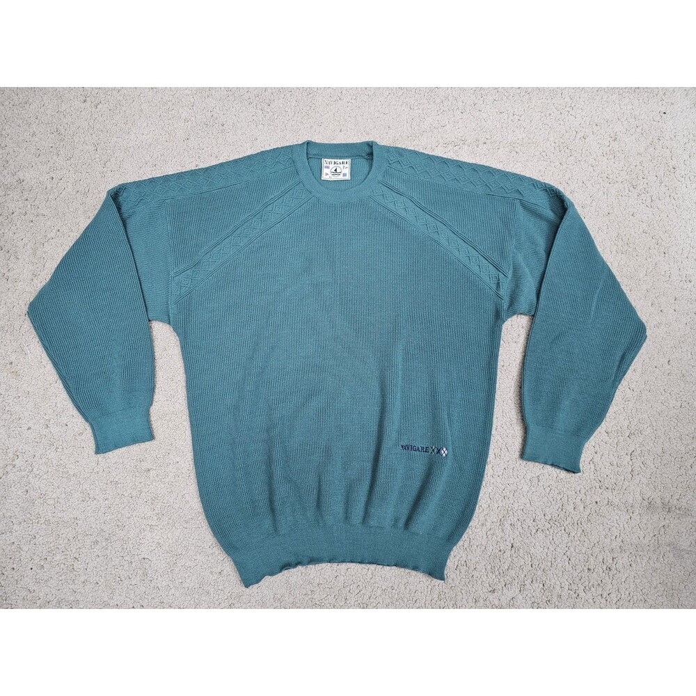 Navigare Sweater Lana Merino Wool Crew Neck Size XL Green Pullover Made In Italy